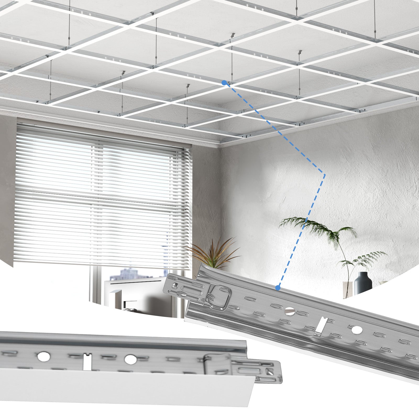 LooYee 50 PCS 72 Inch Galvanized Steel White Main Beam Cross Tee Drop Ceiling Grid System