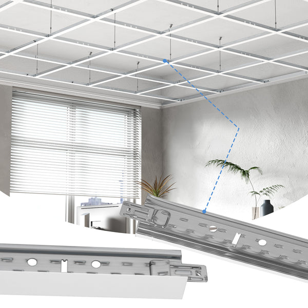 LooYee 50 PCS 72 Inch Galvanized Steel White Main Beam Cross Tee Drop Ceiling Grid System