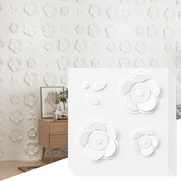 24 Pcs Decorative Floral 3D Wall Panels，19.7" X 19.7" Wall Panels for Interior Wall Decor，Minimalist Modern Pastoral Style Ideal for Bedroom Headboards Living Room Accent Walls Cover 64.Sq.Ft.