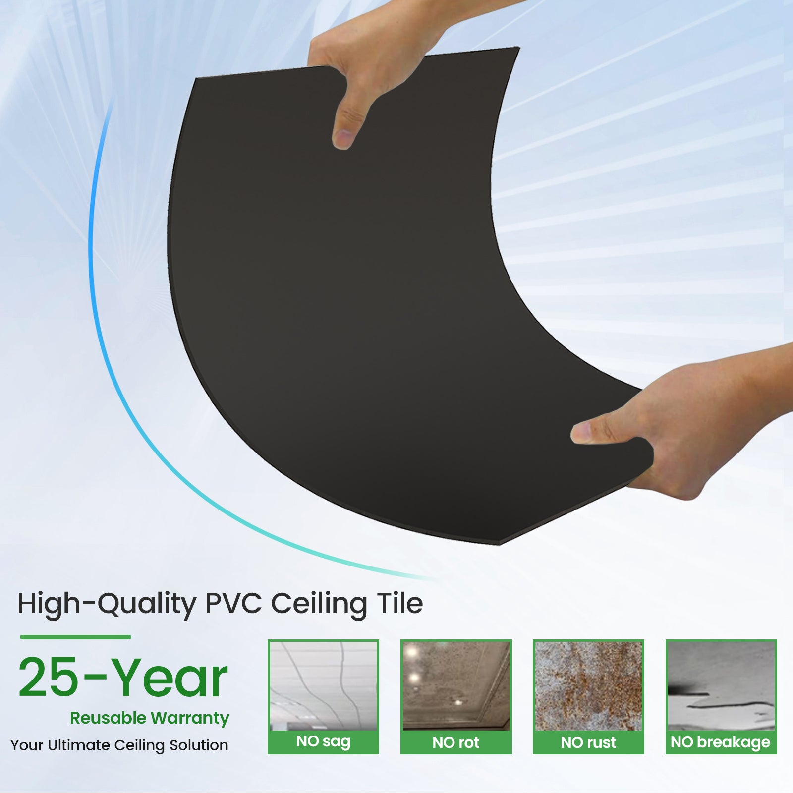 LooYee 24 PCS 24" x 24" Smooth Drop Ceiling Tiles 2ft x 2ft, PVC Ceiling Tile - Waterproof, Fire-Rated to Prevent Breakage - Cover 96 Sq. Ft, Black