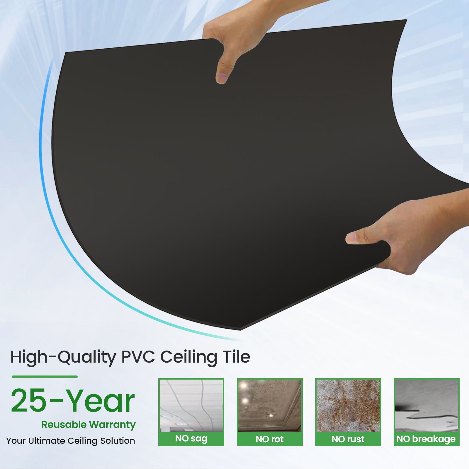 LooYee 20 PCS 2ft x 4ft Smooth Drop Ceiling Tile - Fire-Rated, Waterproof, Reusable - Premium PVC, No Sag and Breakage - Cover 160 Sq. Ft, Black