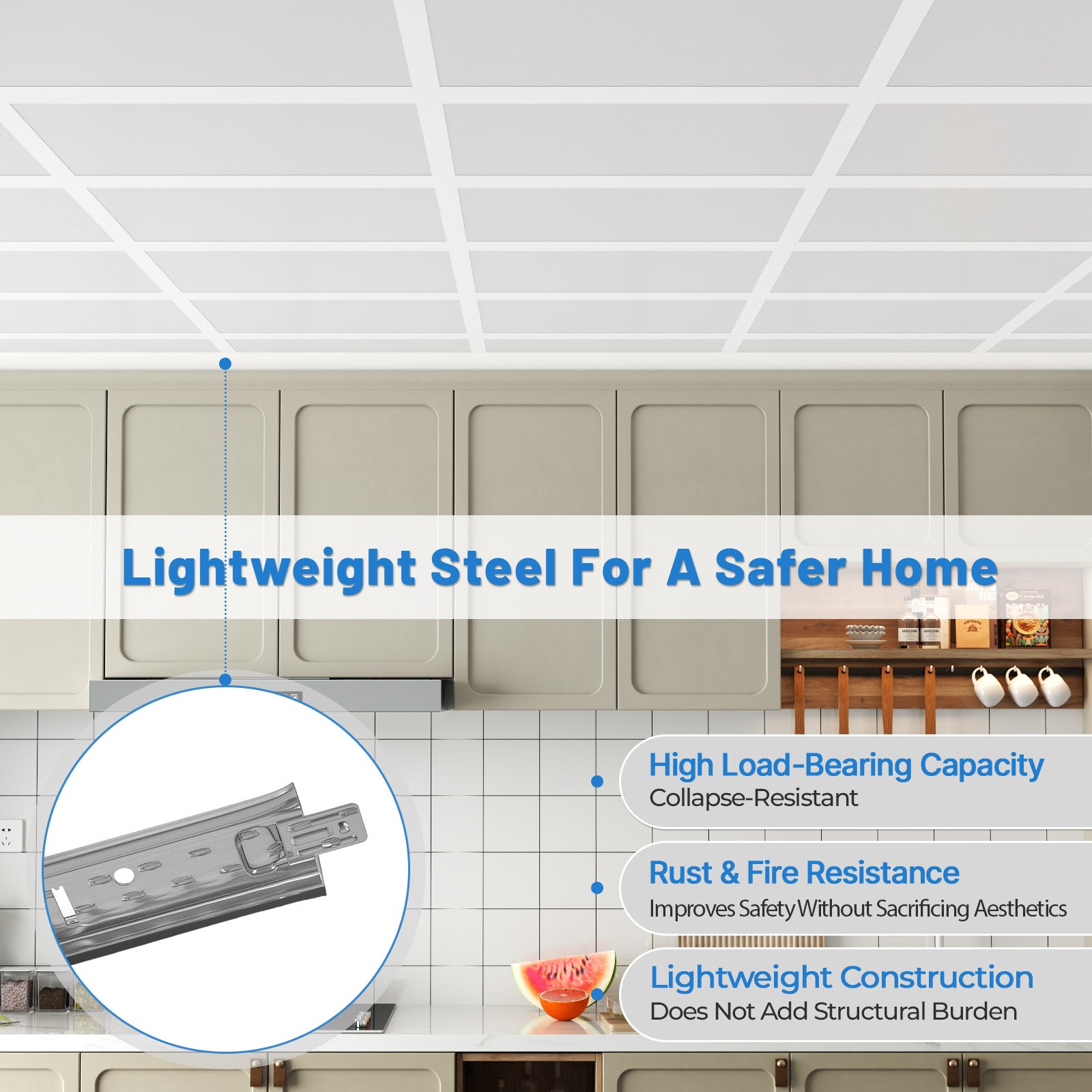 LooYee 50 PCS 72 Inch Galvanized Steel White Main Beam Cross Tee Drop Ceiling Grid System