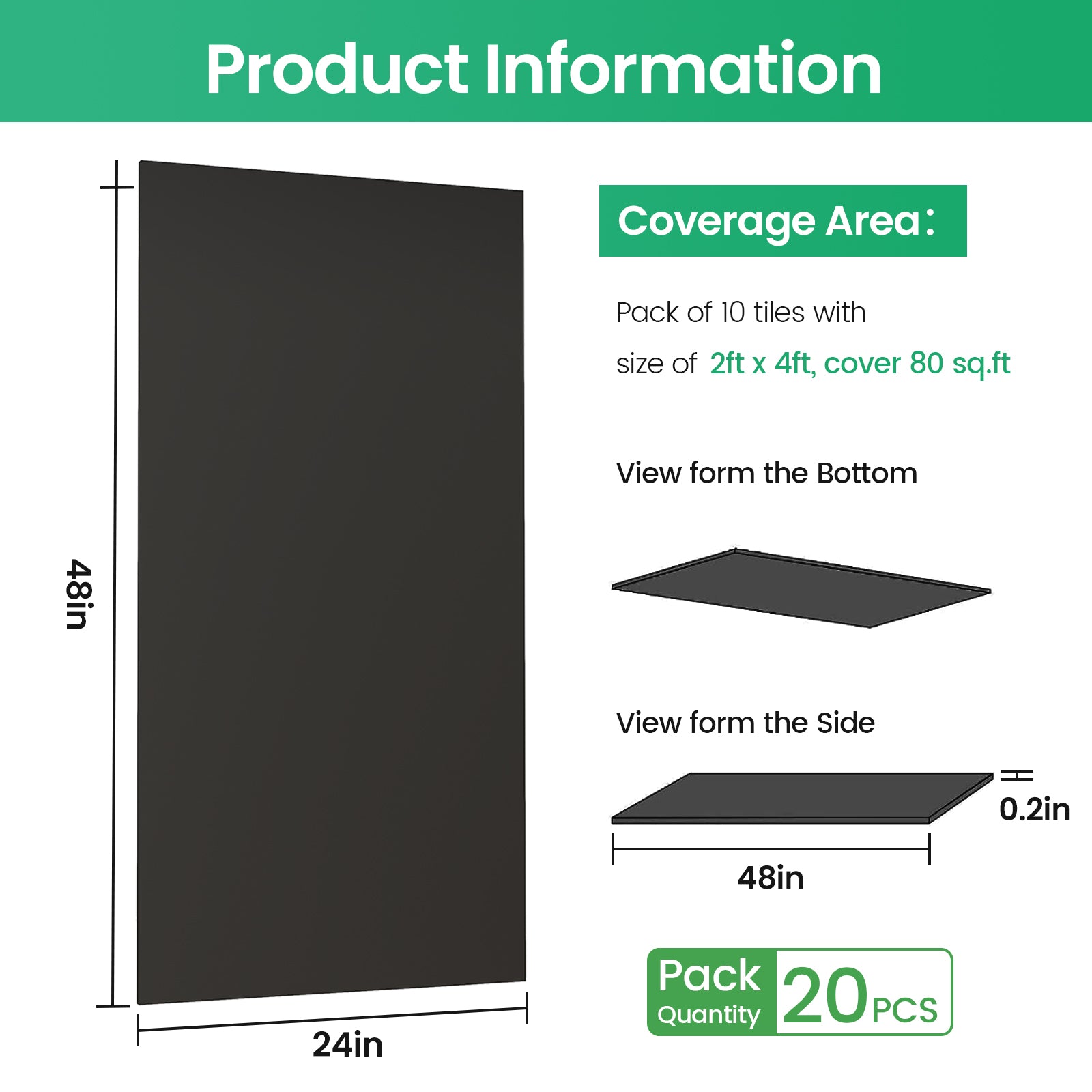 LooYee 20 PCS 2ft x 4ft Smooth Drop Ceiling Tile - Fire-Rated, Waterproof, Reusable - Premium PVC, No Sag and Breakage - Cover 160 Sq. Ft, Black