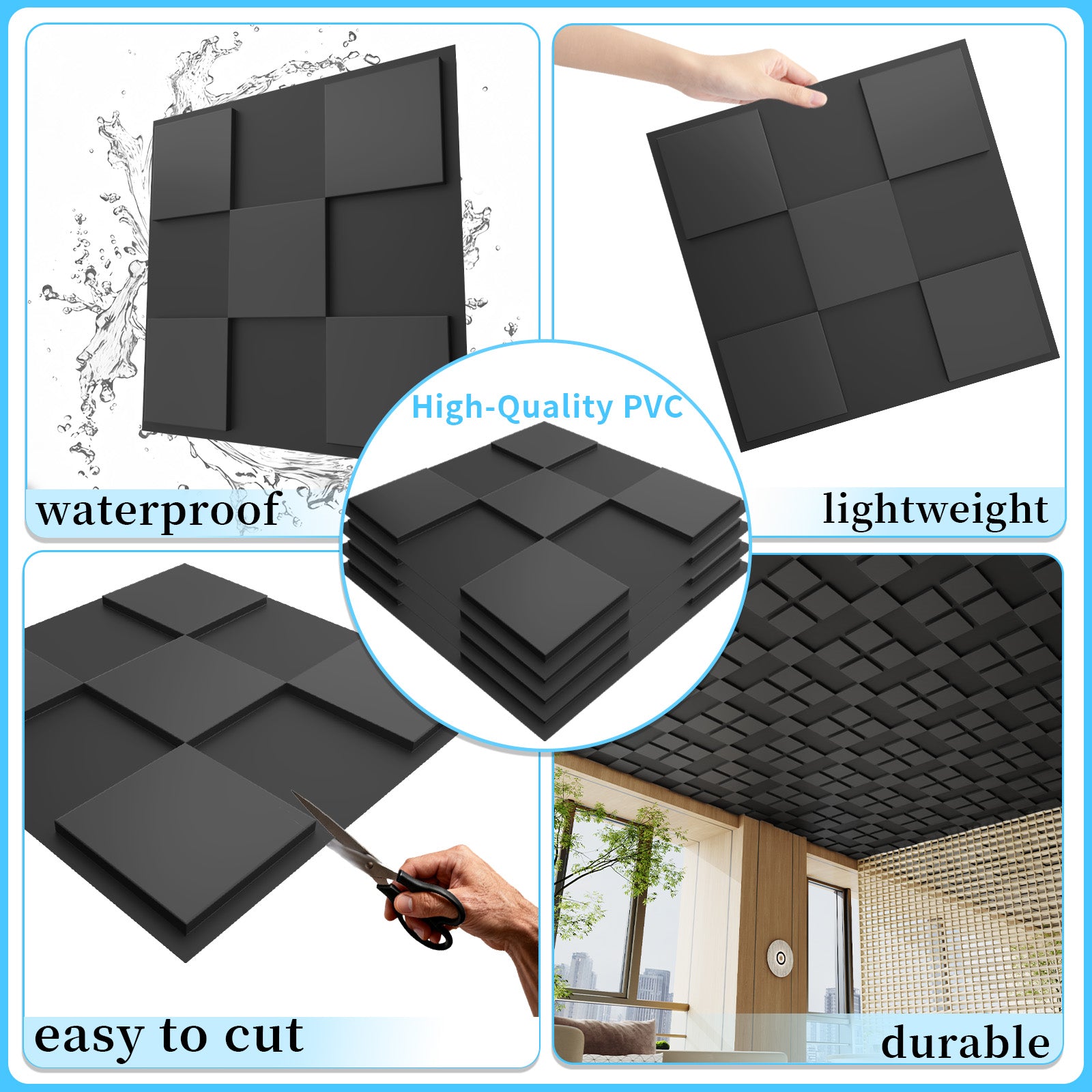 24 PCS 2x2FT Black Cross Shaped Block Tiles