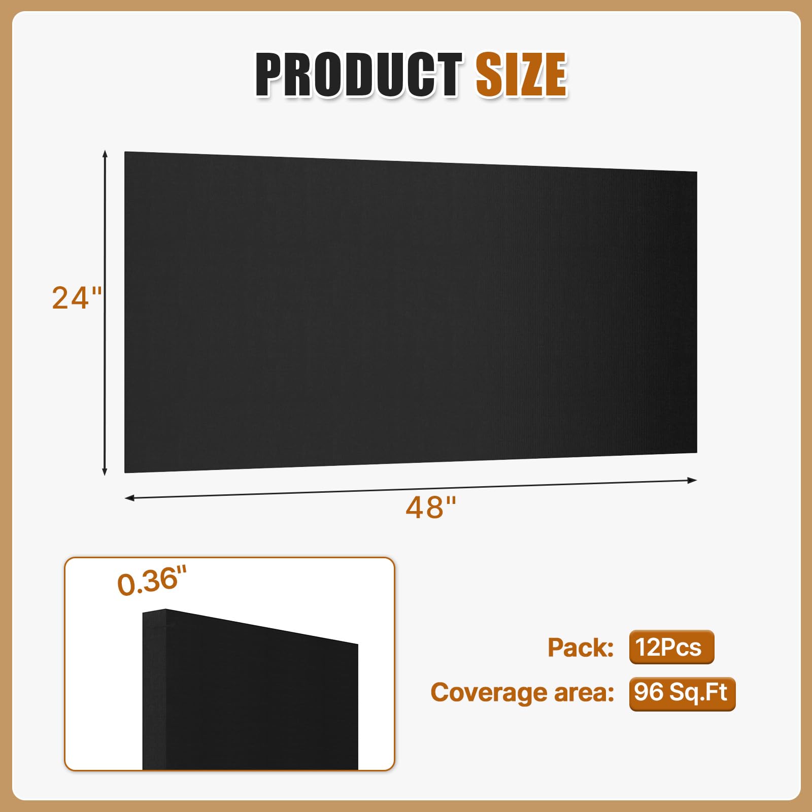 LooYee 6/12/24 PCS 2x2/2x4 Ft Polyester Fiber Black Acoustic Ceiling Tiles, Moisture-Proof Flame-Retardant, Cover 24/48/96/192 Sq.Ft