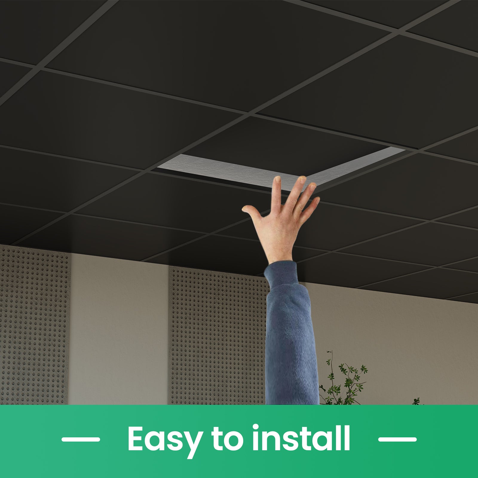 LooYee 24 PCS 24" x 24" Smooth Drop Ceiling Tiles 2ft x 2ft, PVC Ceiling Tile - Waterproof, Fire-Rated to Prevent Breakage - Cover 96 Sq. Ft, Black