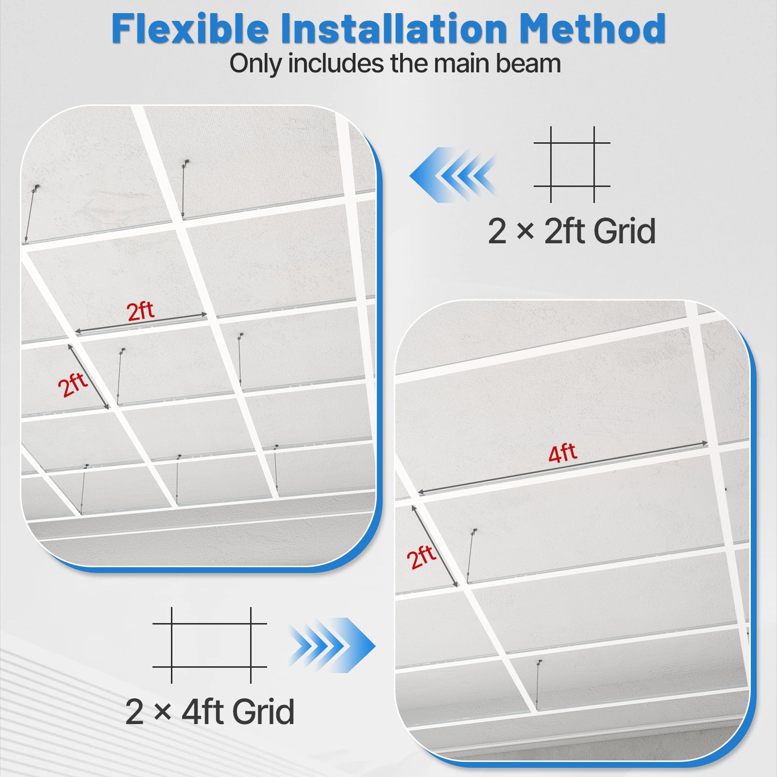 LooYee 50 PCS 72 Inch Galvanized Steel White Main Beam Cross Tee Drop Ceiling Grid System