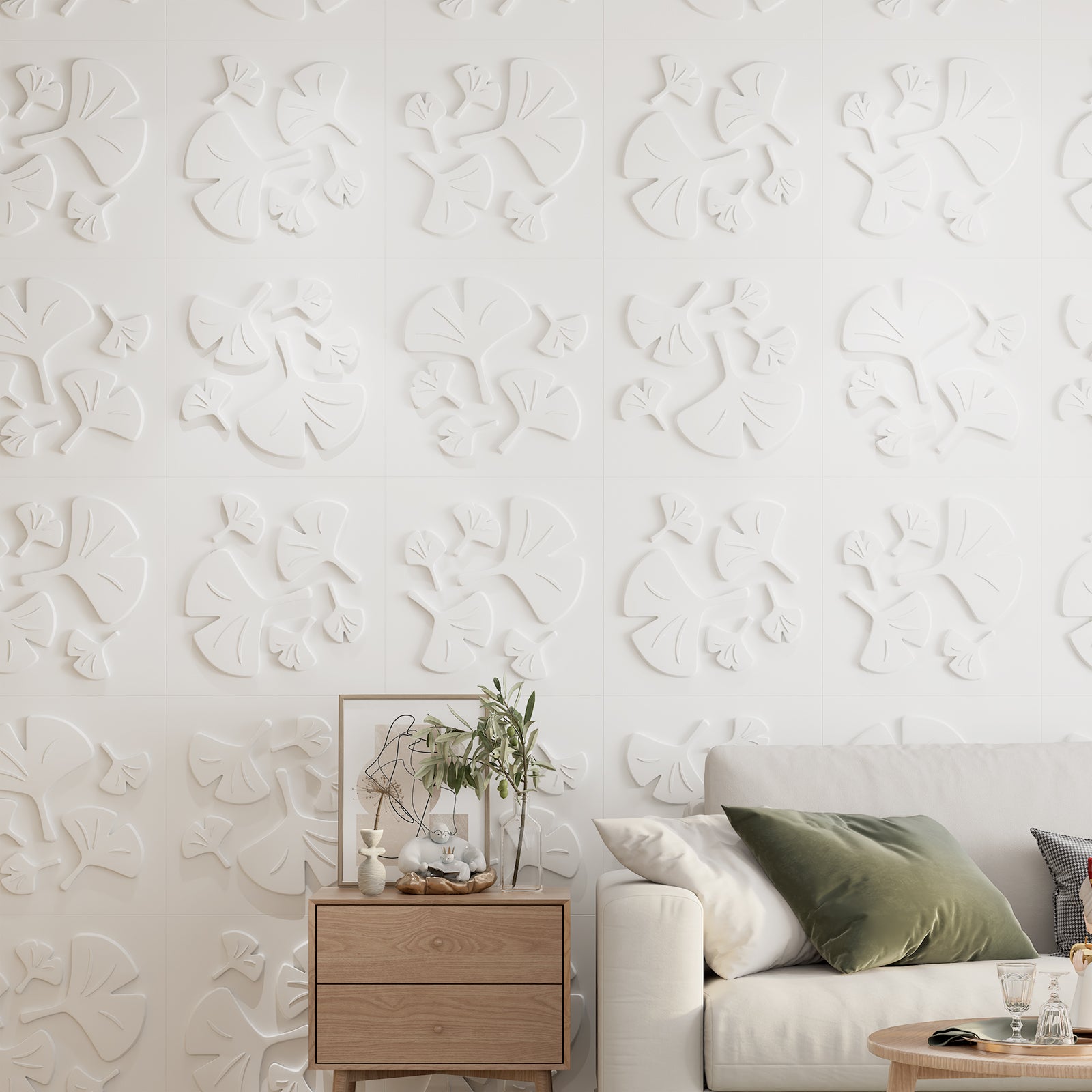 LooYee 24 PCS Ginkgo Biloba 3D Wall Panels 19.7" X 19.7" Wall Panels for Interior Wall Decor Minimalist Modern Style Ideal for Bedroom Headboards Living Room Accent Walls Cover 64.Sq.Ft.