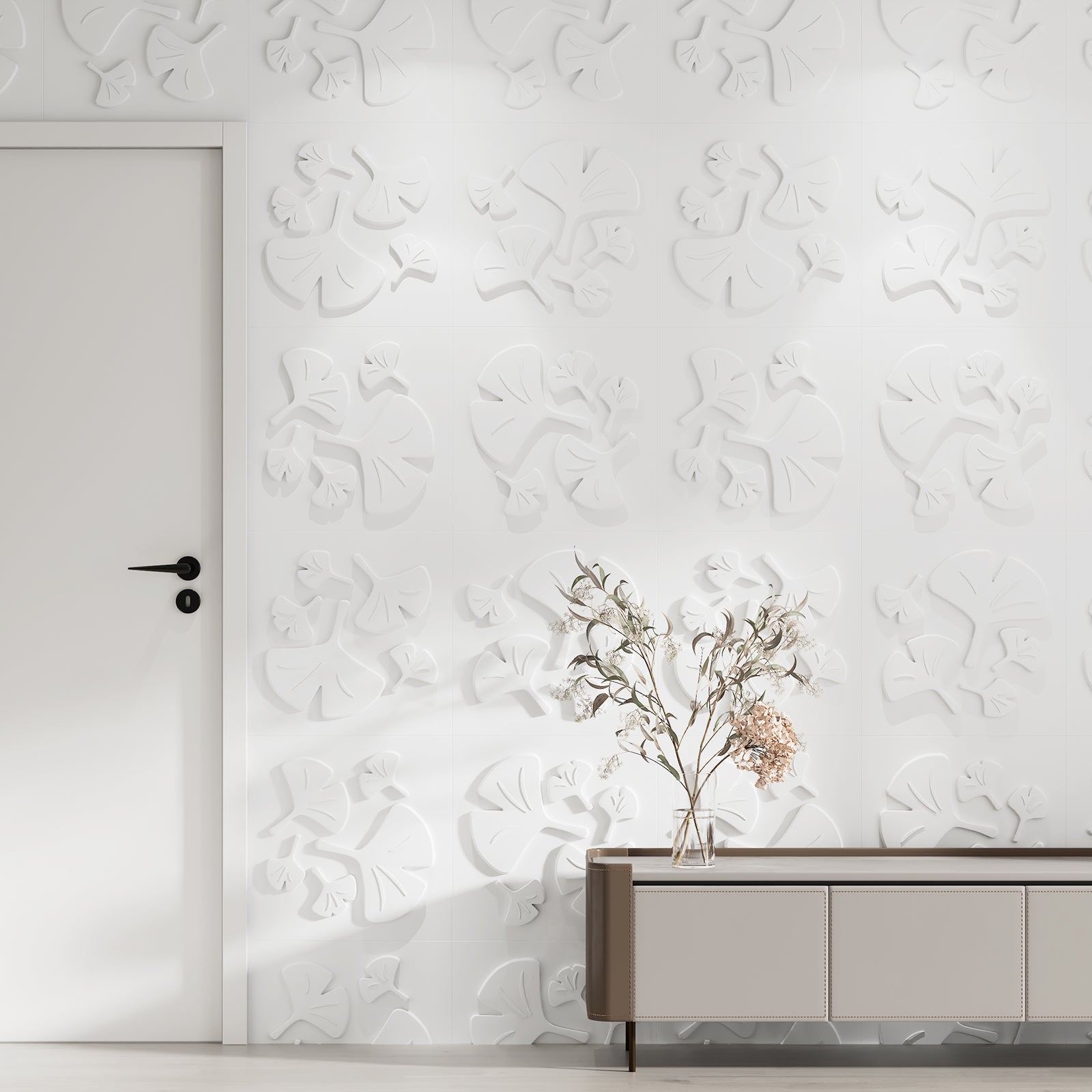LooYee 24 PCS Ginkgo Biloba 3D Wall Panels 19.7" X 19.7" Wall Panels for Interior Wall Decor Minimalist Modern Style Ideal for Bedroom Headboards Living Room Accent Walls Cover 64.Sq.Ft.