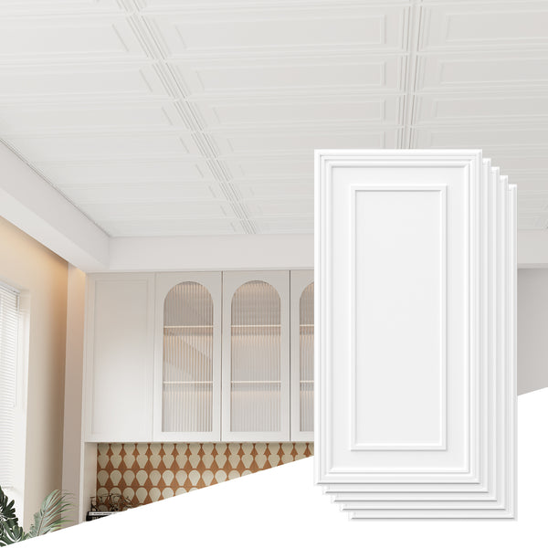 LooYee 24 PCS 2ft x 4ft Drop Ceiling Tiles, PVC Glue Up Ceiling Tiles, Waterproof  Washable and Fire-Rated Reusable High-Grade to Prevent Breakage Cover 192 Sq.Ft White