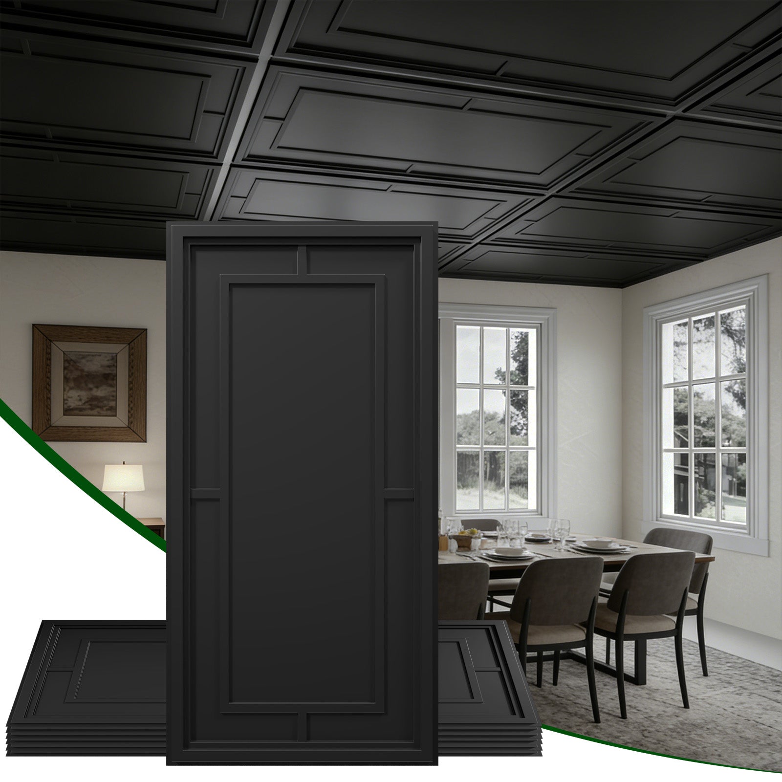 LooYee 24 PCS 2x4 FT PVC Black Return Character Grid Decorative Ceiling Tiles
