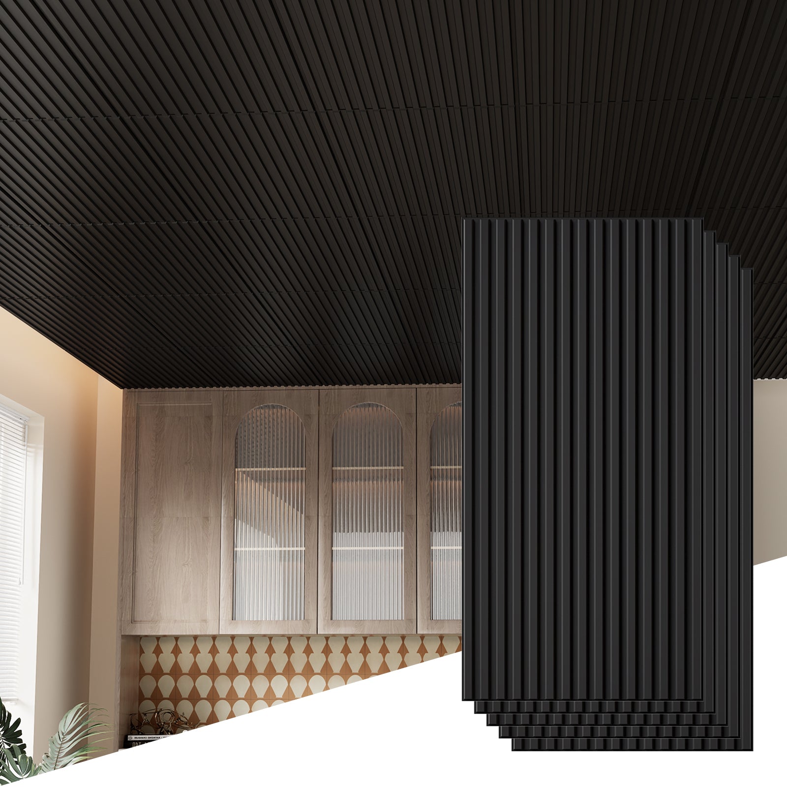 LooYee  24 PCS Slat Design Ceiling Tiles, 2x4 Ft Pvc Drop Ceiling Tiles for Interior Decor, Waterproof, Washable and Fire-Rated, Ideal for Living Room, Bedroom Office Commercial Spaces Cover 192 Sq. Ft
