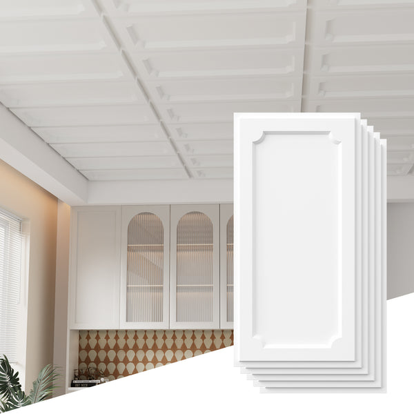 LooYee 24 PCS 2ft x 4ft Drop Ceiling Tiles, PVC Glue Up Ceiling Panel White, Waterproof, Washable and Fire-Rated - Reusable - High-Grade PVC to Prevent Breakage 192 Sq. Ft