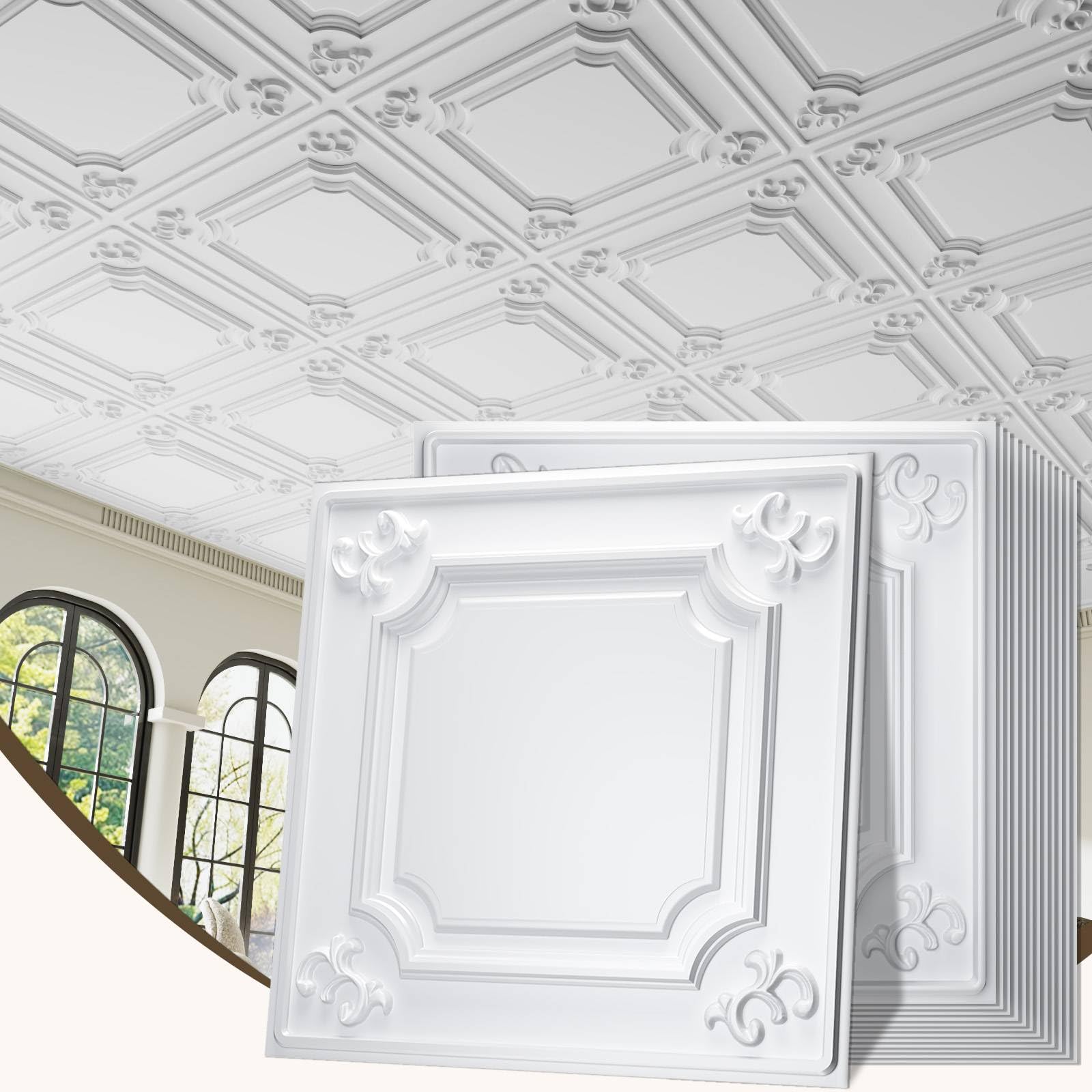 24 PCS 2x2FT White French Ceiling Tiles