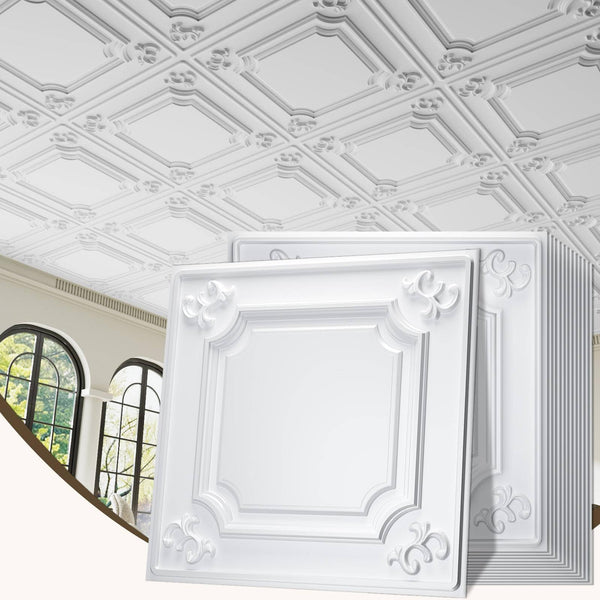 24 PCS 2x2FT White French Ceiling Tiles