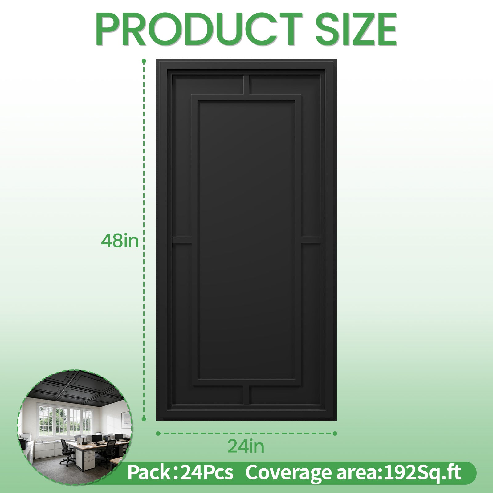 LooYee 24 PCS 2x4 FT PVC Black Return Character Grid Decorative Ceiling Tiles