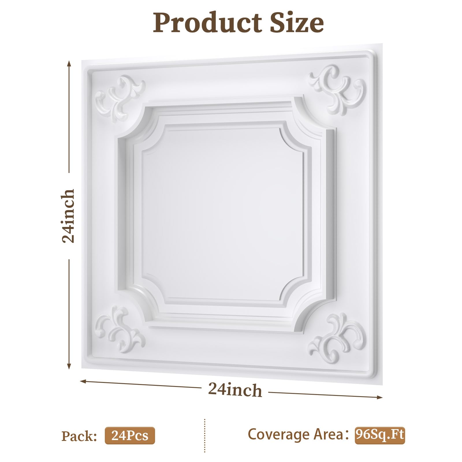 24 PCS 2x2FT White French Ceiling Tiles