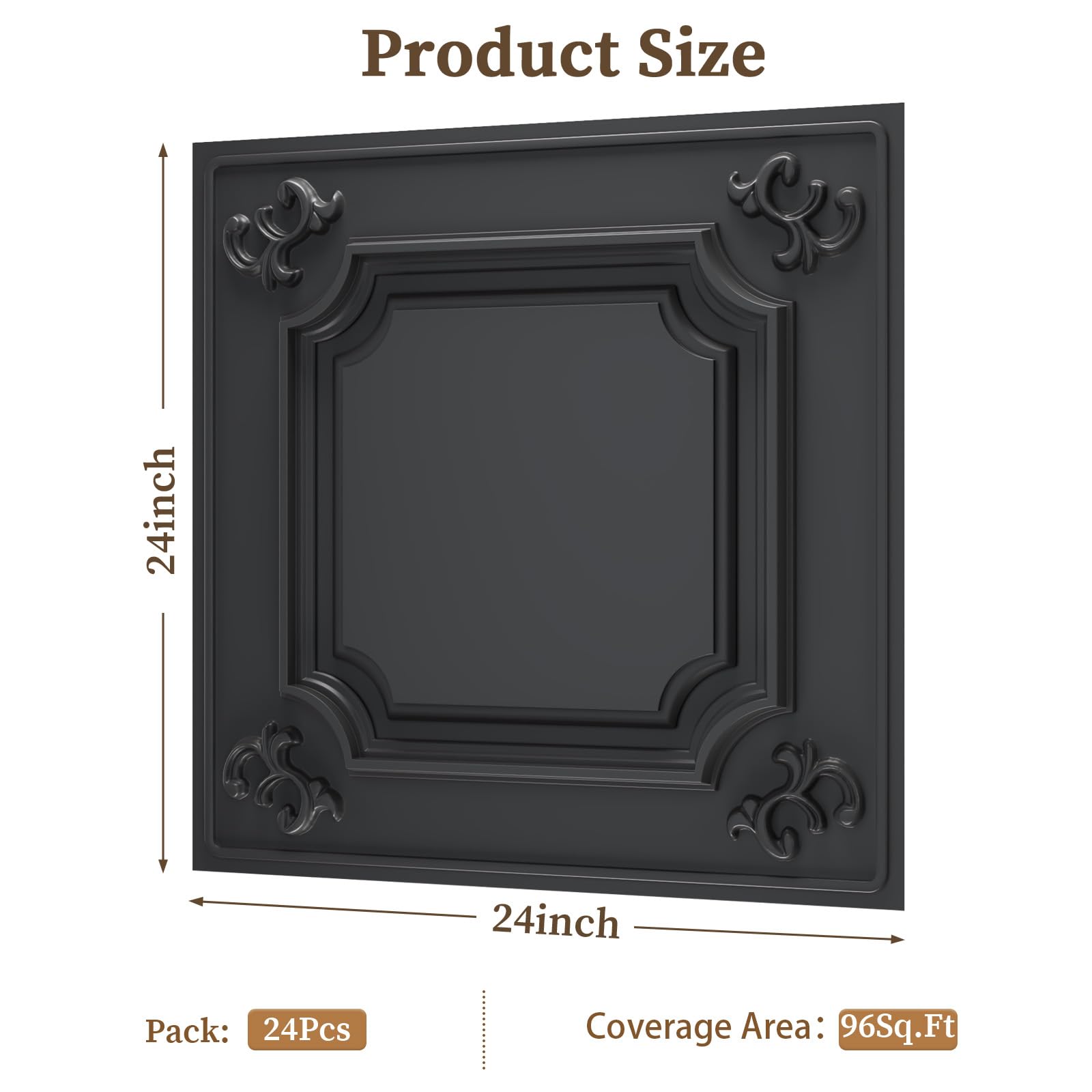 LooYee 24 PCS 2x2 FT PVC Black/White French Style Decorative Ceiling Tiles, Waterproof Washable, Cover 96 Sq.Ft