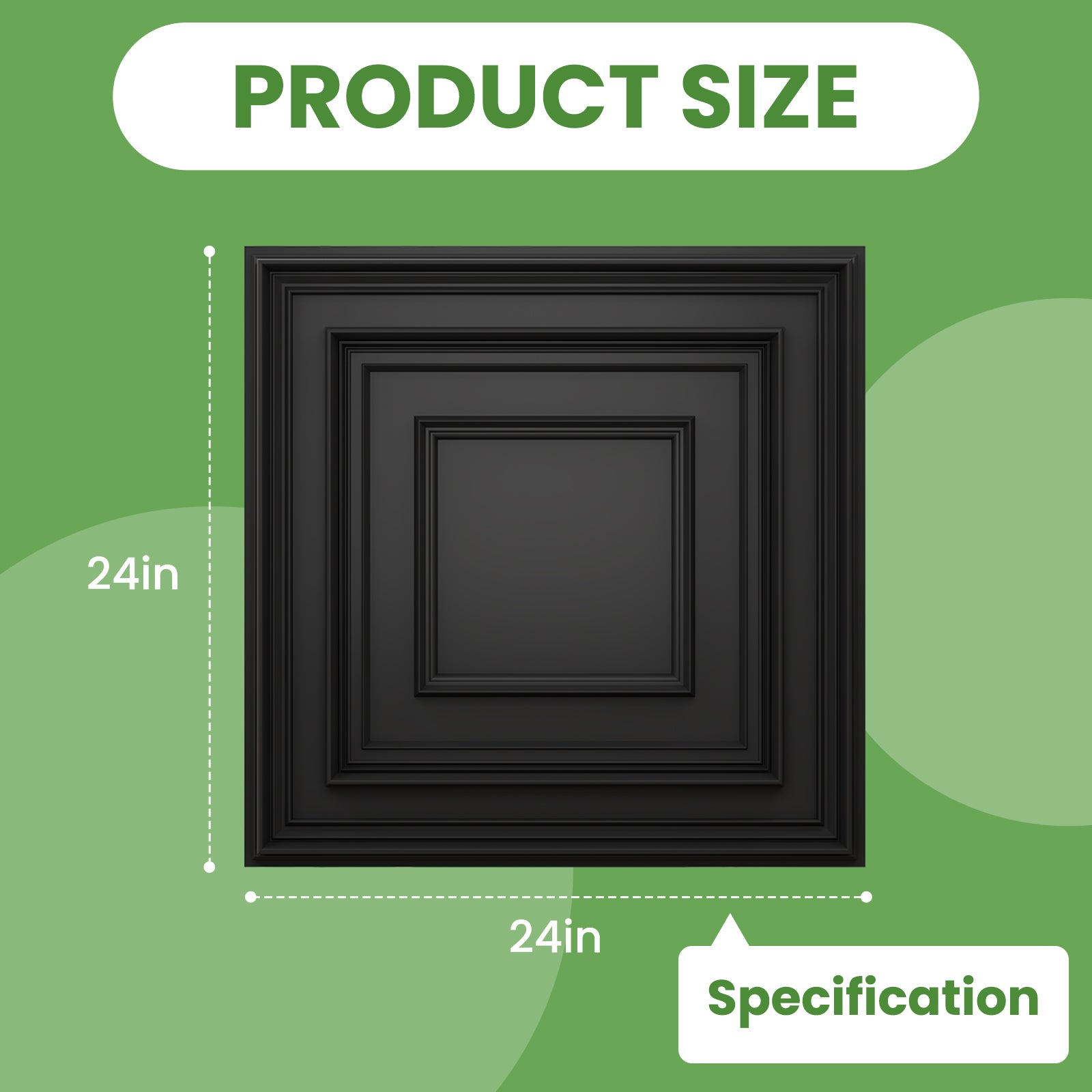 LooYee 24 PCS Deeply Grooved Design Drop Ceiling Tile，2Ft X 2Ft PVC 3D Decorative Ceiling Panels，24 X 24In Waterproof Washable Plastic Ceiling Tiles for Garage Basement Bedroom Cover 96 Sq. Ft Black