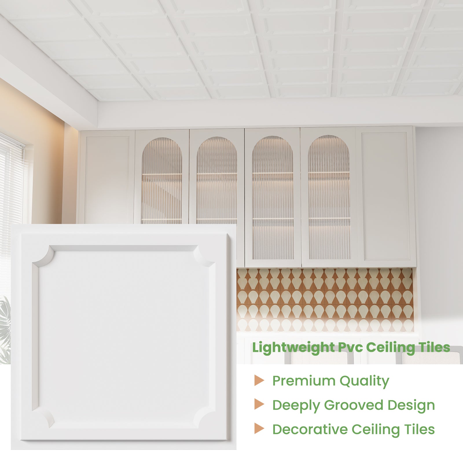 LooYee 24 PCS 2ft x 2ft Drop Ceiling Tiles, 24"x24" PVC Glue Up Ceiling Panel Waterproof Washable Fire-Rated Reusable Prevent Breakage Cover 96 Sq. Ft White