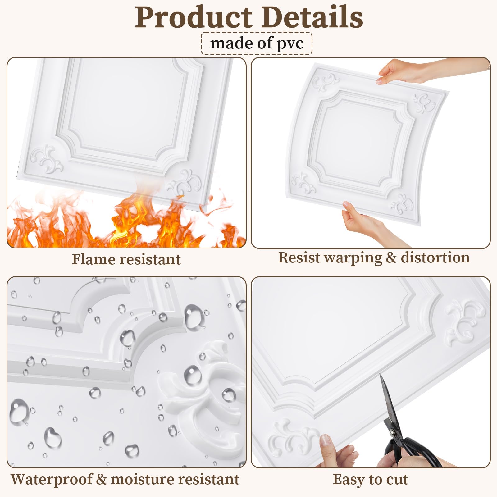24 PCS 2x2FT White French Ceiling Tiles