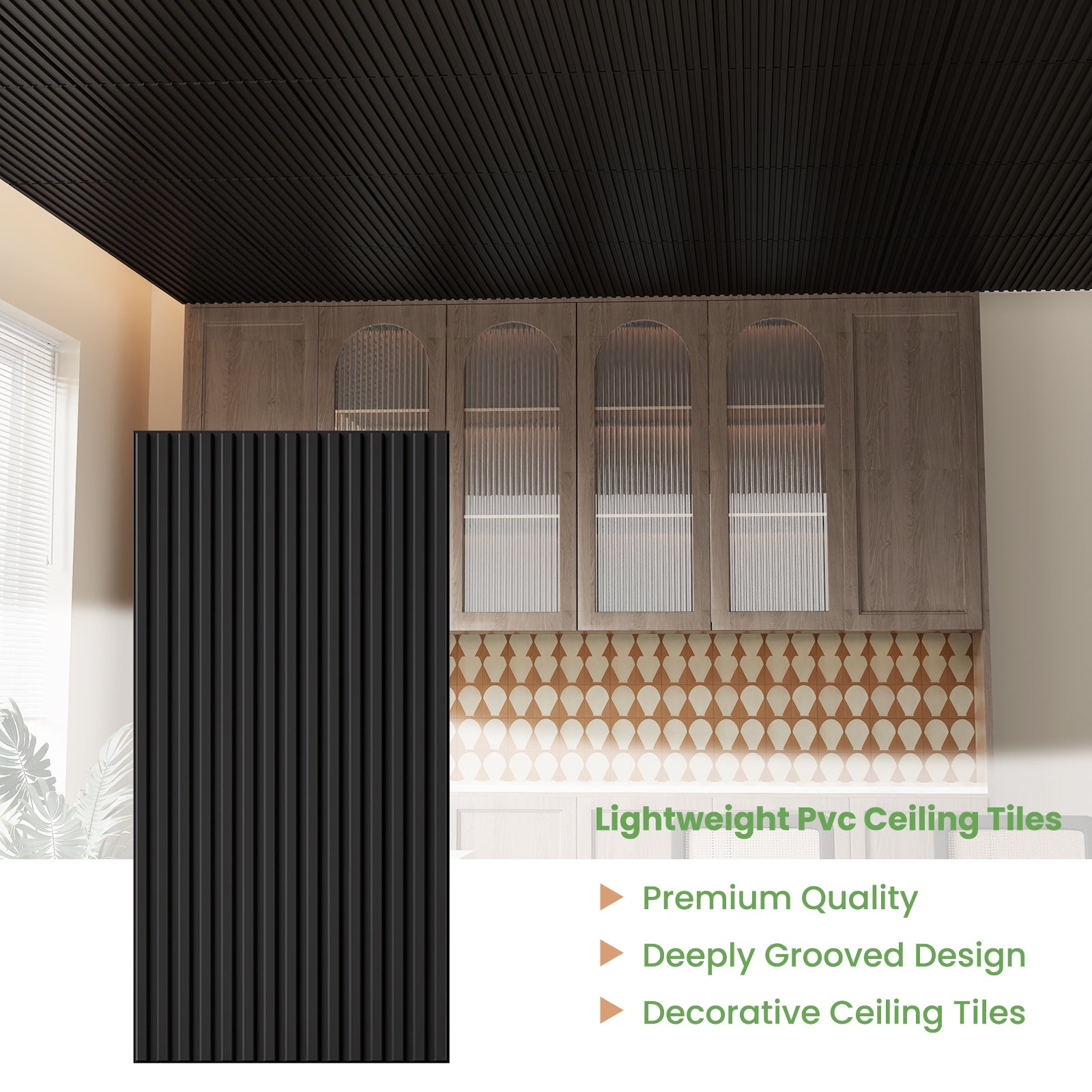 LooYee  24 PCS Slat Design Ceiling Tiles, 2x4 Ft Pvc Drop Ceiling Tiles for Interior Decor, Waterproof, Washable and Fire-Rated, Ideal for Living Room, Bedroom Office Commercial Spaces Cover 192 Sq. Ft