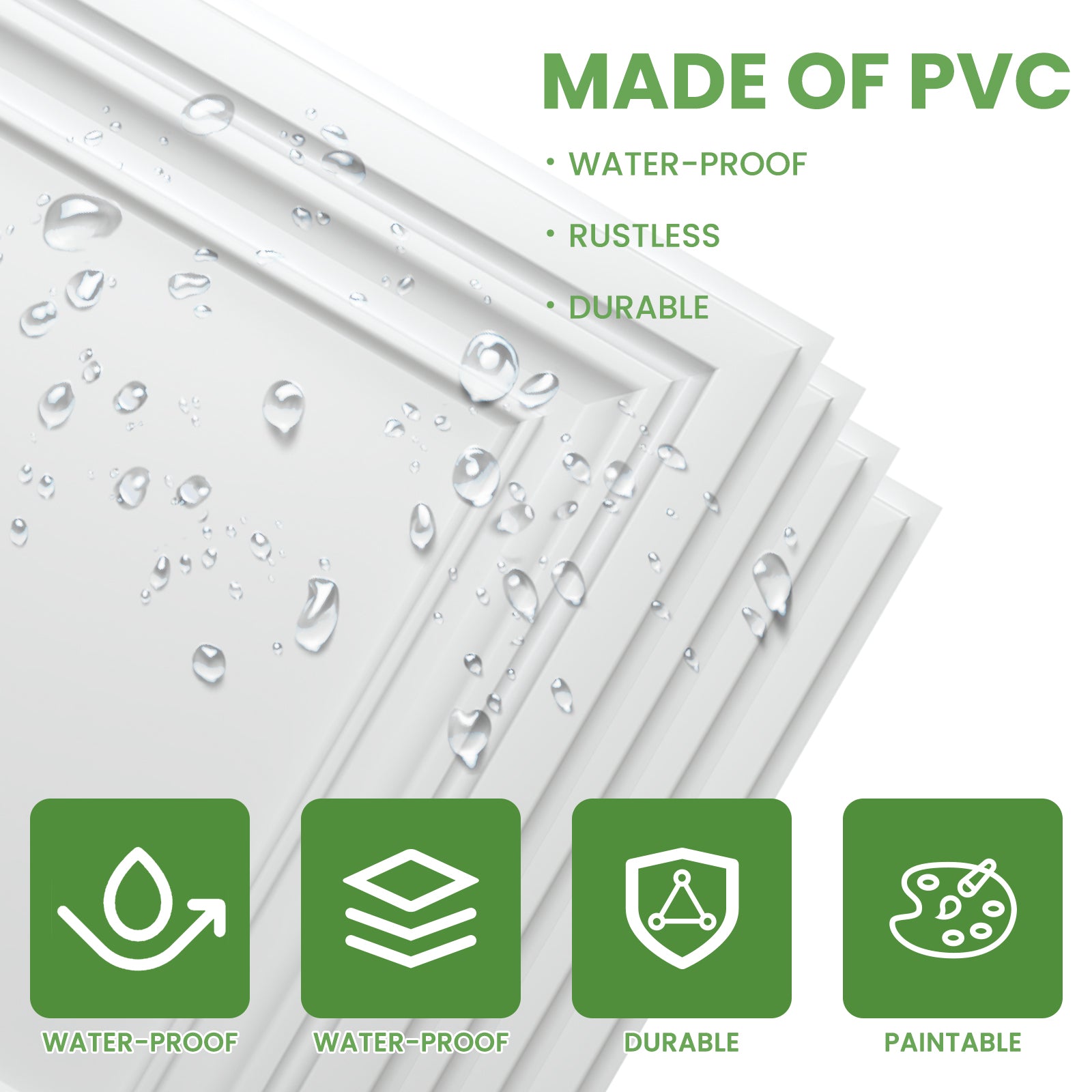LooYee 24 PCS 2ft x 2ft Drop Ceiling Tiles, PVC Glue Up Ceiling Panel White, Waterproof, Washable and Fire-Rated - Reusable - High-Grade PVC to Prevent Breakage 96 Sq. Ft