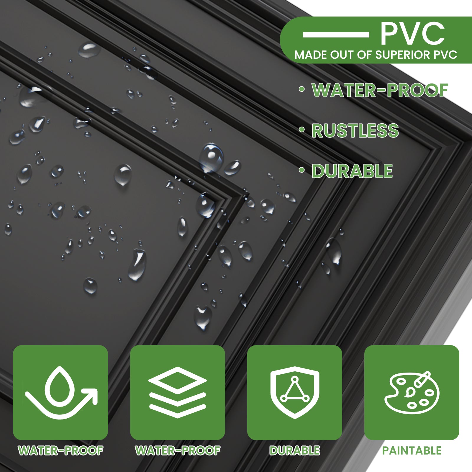 LooYee 24 PCS Deeply Grooved Design Drop Ceiling Tile，2Ft X 2Ft PVC 3D Decorative Ceiling Panels，24 X 24In Waterproof Washable Plastic Ceiling Tiles for Garage Basement Bedroom Cover 96 Sq. Ft Black