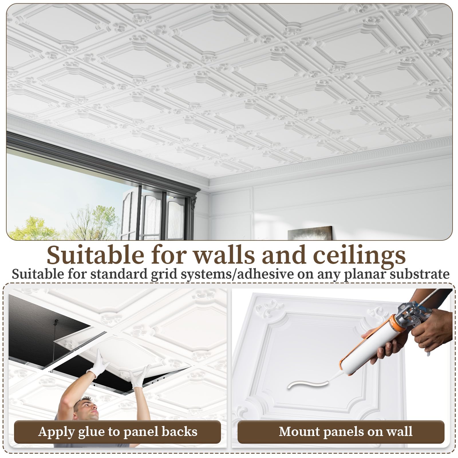 24 PCS 2x2FT White French Ceiling Tiles