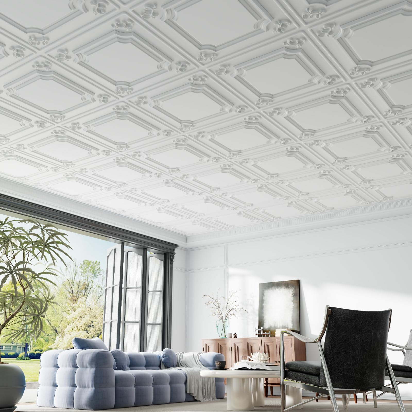 24 PCS 2x2FT White French Ceiling Tiles