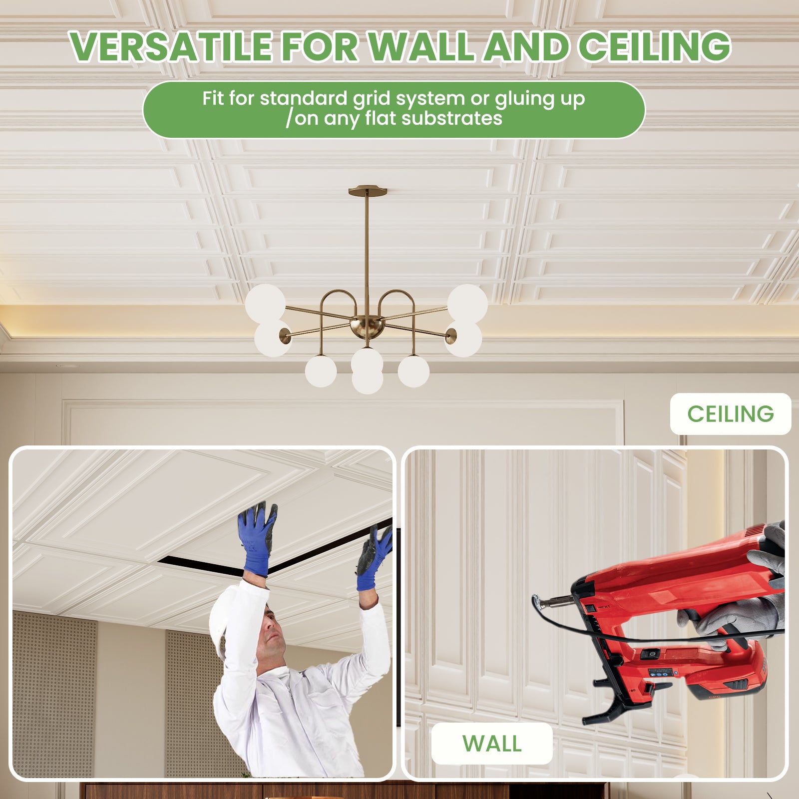 LooYee 24 PCS 2ft x 4ft Drop Ceiling Tiles, PVC Glue Up Ceiling Tiles, Waterproof  Washable and Fire-Rated Reusable High-Grade to Prevent Breakage Cover 192 Sq.Ft White
