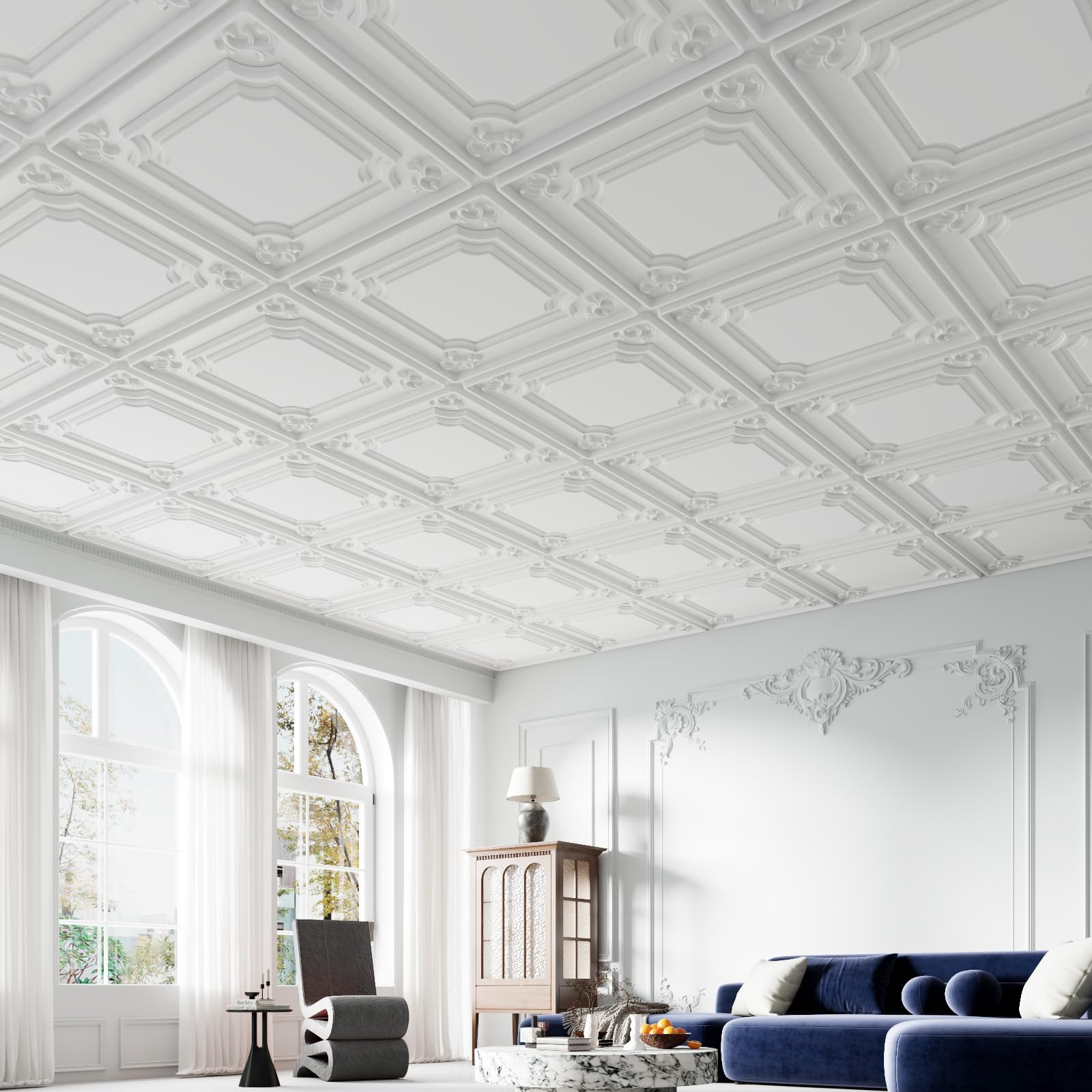 24 PCS 2x2FT White French Ceiling Tiles