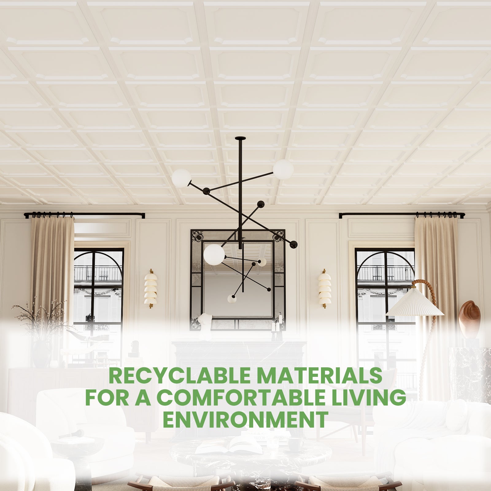 LooYee 24 PCS 2ft x 2ft Drop Ceiling Tiles, 24"x24" PVC Glue Up Ceiling Panel Waterproof Washable Fire-Rated Reusable Prevent Breakage Cover 96 Sq. Ft White