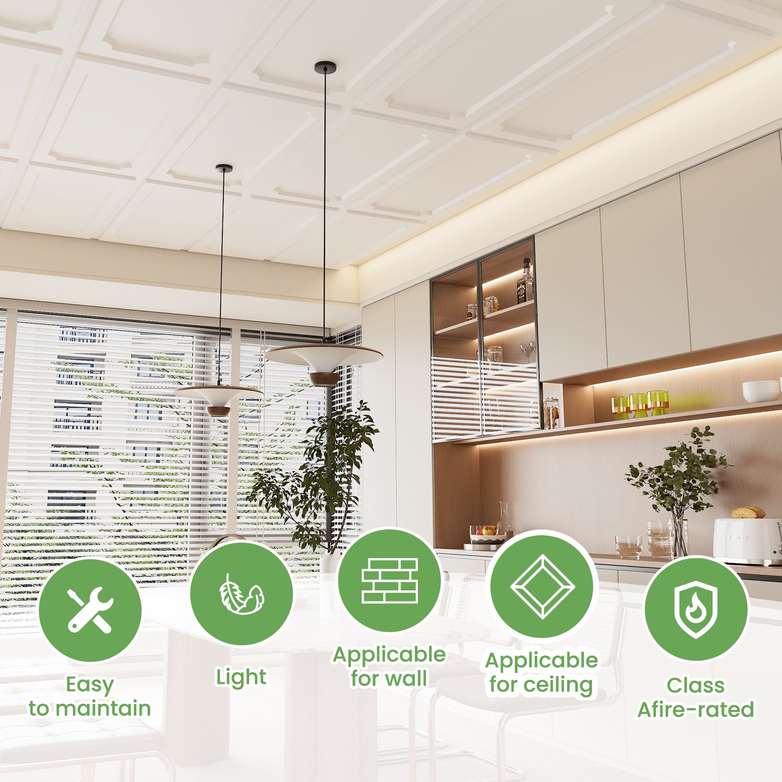 LooYee 24 PCS 2ft x 4ft Drop Ceiling Tiles, PVC Glue Up Ceiling Panel White, Waterproof, Washable and Fire-Rated - Reusable - High-Grade PVC to Prevent Breakage 192 Sq. Ft