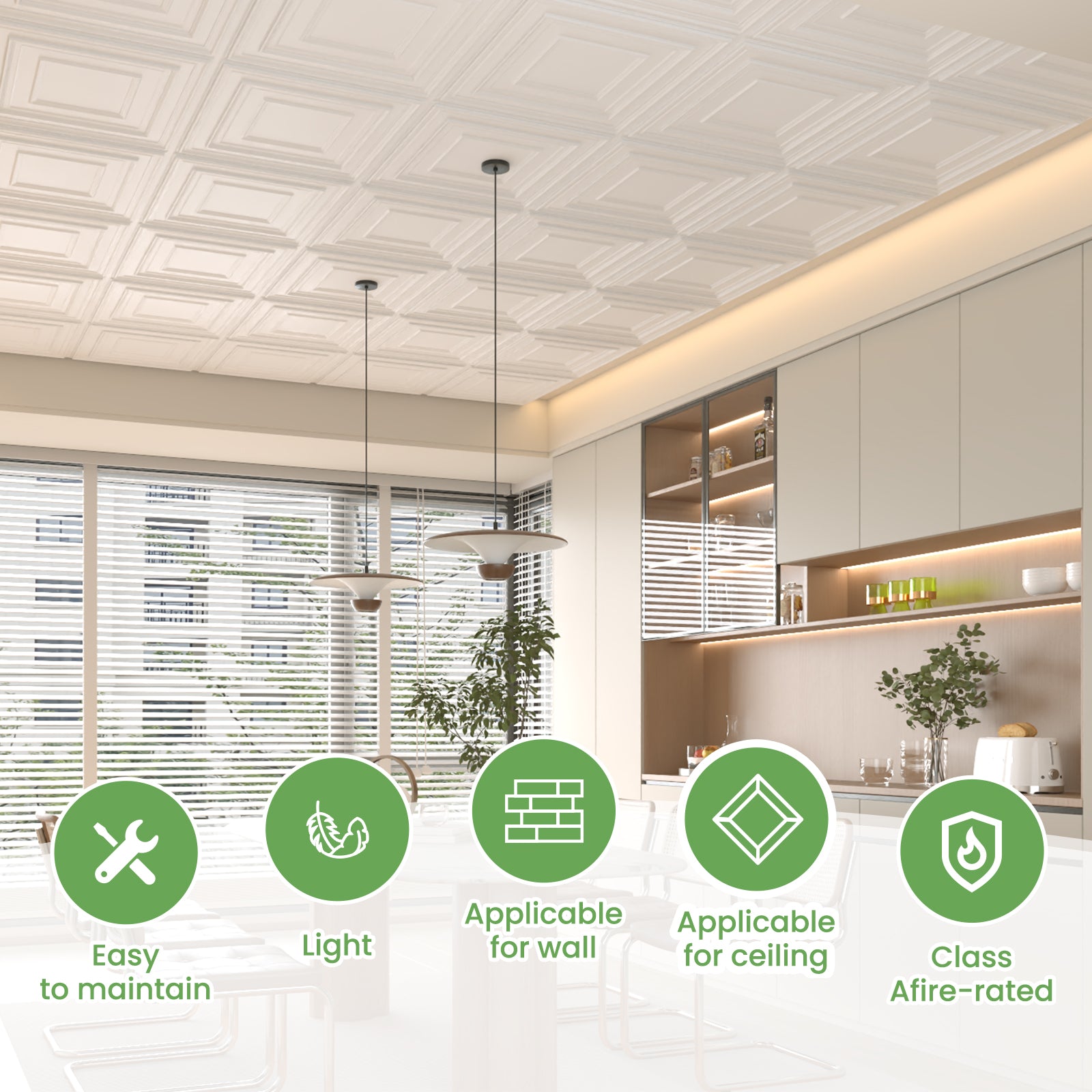 LooYee 24 PCS Deeply Grooved Design Drop Ceiling Tile，2Ft X 2Ft PVC 3D Decorative Ceiling Panels，24 X 24In Waterproof Washable Plastic Ceiling Tiles for Garage Basement Bedroom Cover 96 Sq. Ft White