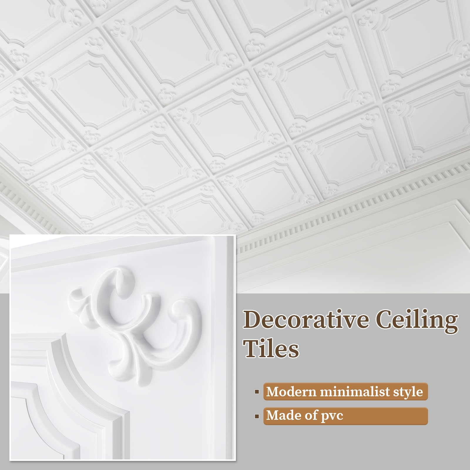 24 PCS 2x2FT White French Ceiling Tiles