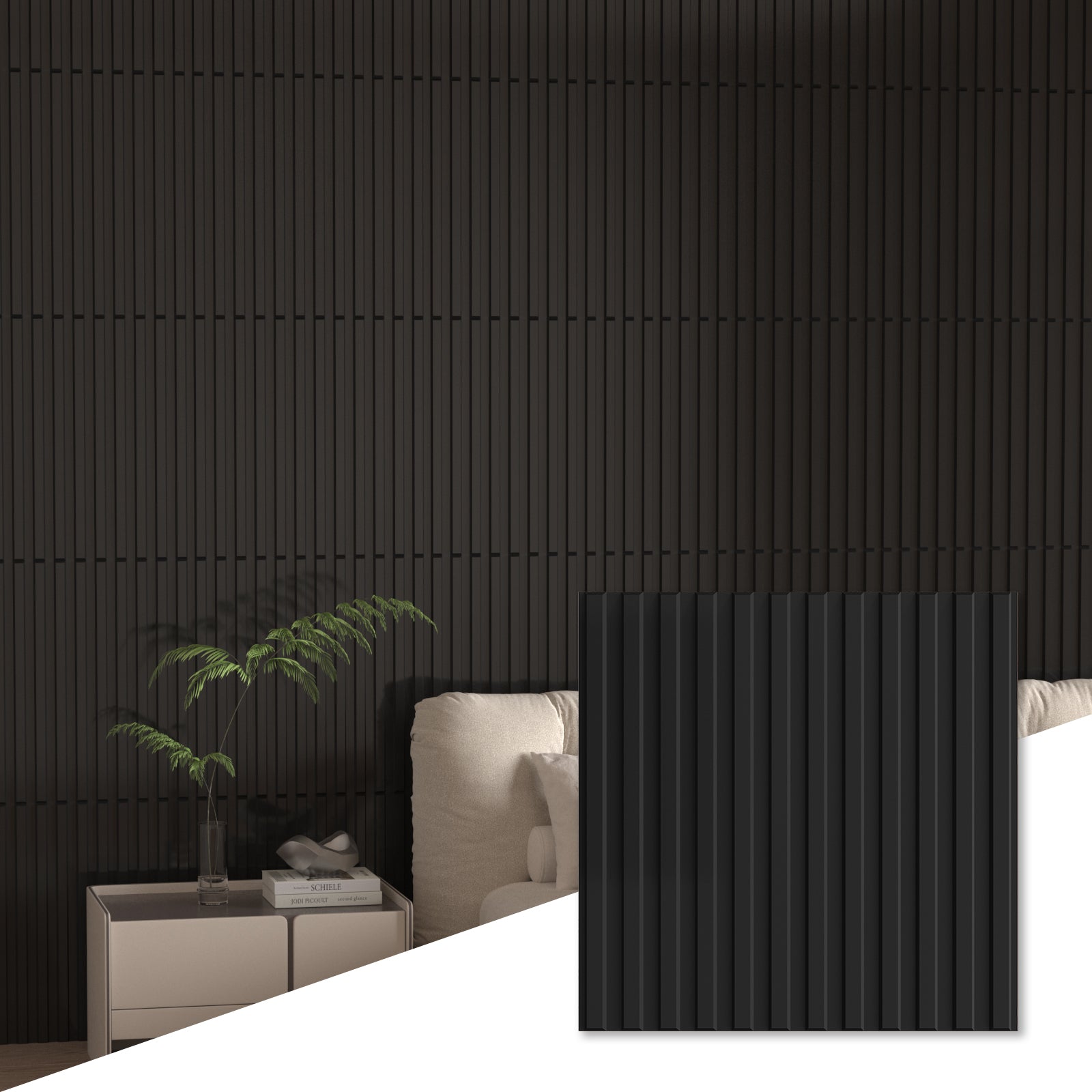 LooYee 24 PCS 19.7" x 19.7" Slat Wall Panel, 3D Fluted Textured Panel. - Black (64 sq. ft./Box)