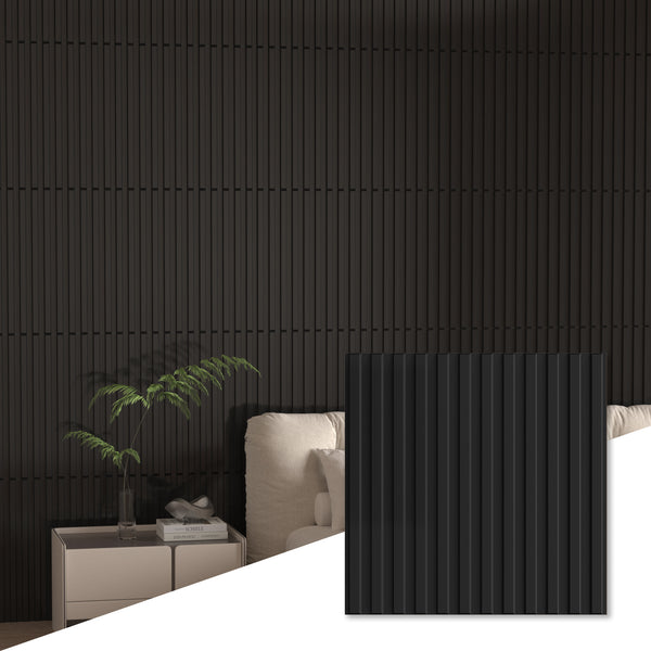 LooYee 24 PCS 19.7" x 19.7" Slat Wall Panel, 3D Fluted Textured Panel. - Black (64 sq. ft./Box)