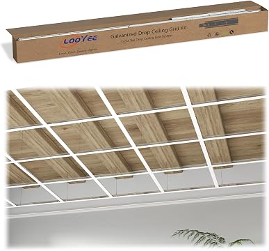 LooYee 64 Sq.Ft Drop Ceiling Grid System Complete Grid Kit White/Black