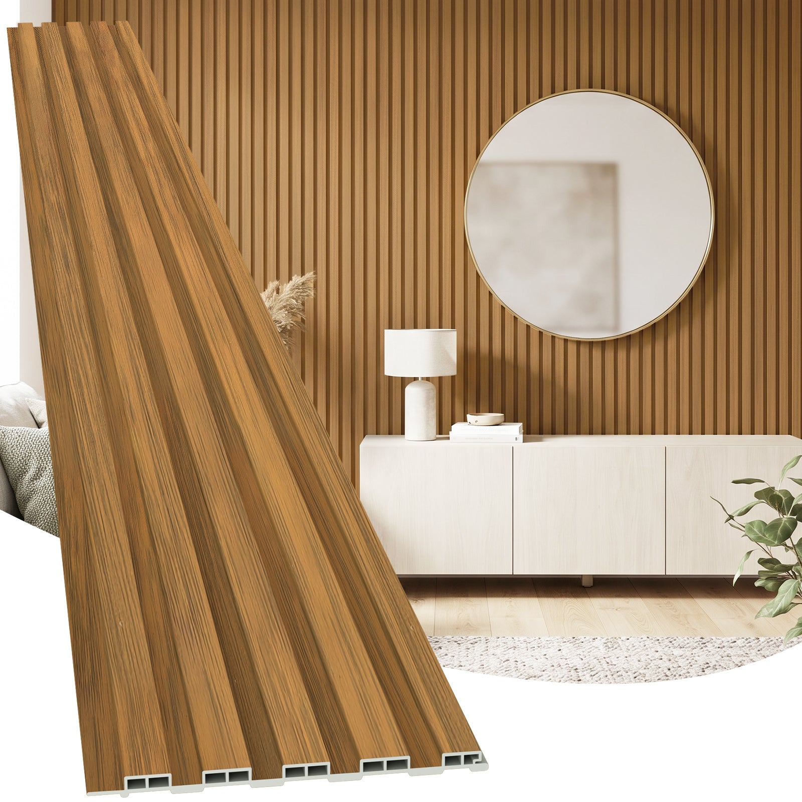 LooYee 10 Pack WPC Slat Wall panels 90.6 x 6 Inch Black/Teak Cover 38 Sq.Ft.