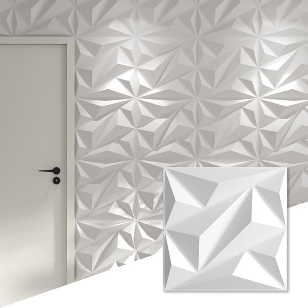 LooYee 64 Sq. Ft. Modern Textured Diamond 3d Wall Panels，24 pcs 19.7" X 19.7" Pvc Wall Panels For Interior Wall Decor, Suitable For Bedrooms Game Rooms Living Rooms Hotel Office Lobby White