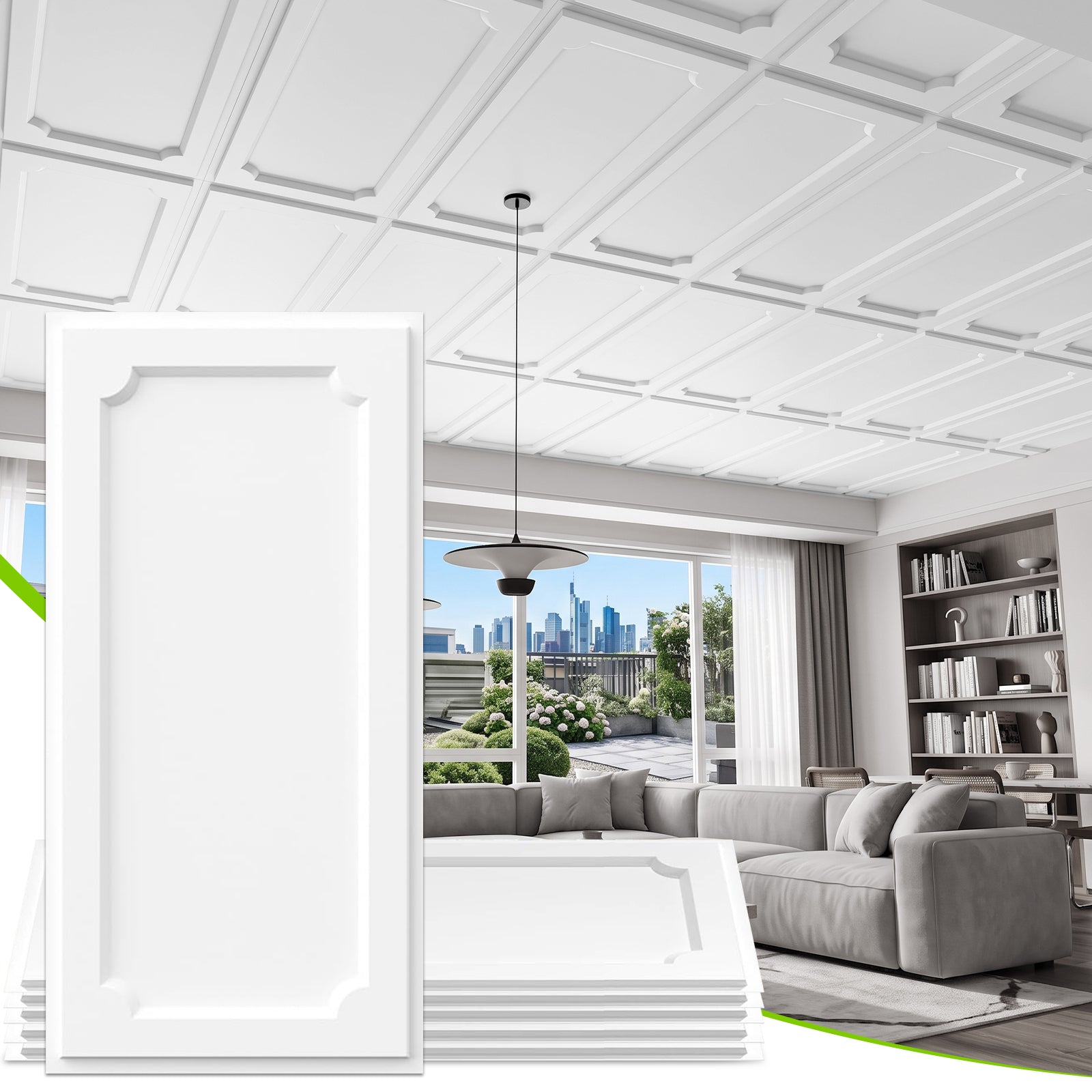 LooYee 24/6 PCS 2x4 FT PVC Black/White Drop Ceiling Tiles, Waterproof Washable Fire‑Rated, Cover 192 Sq.Ft