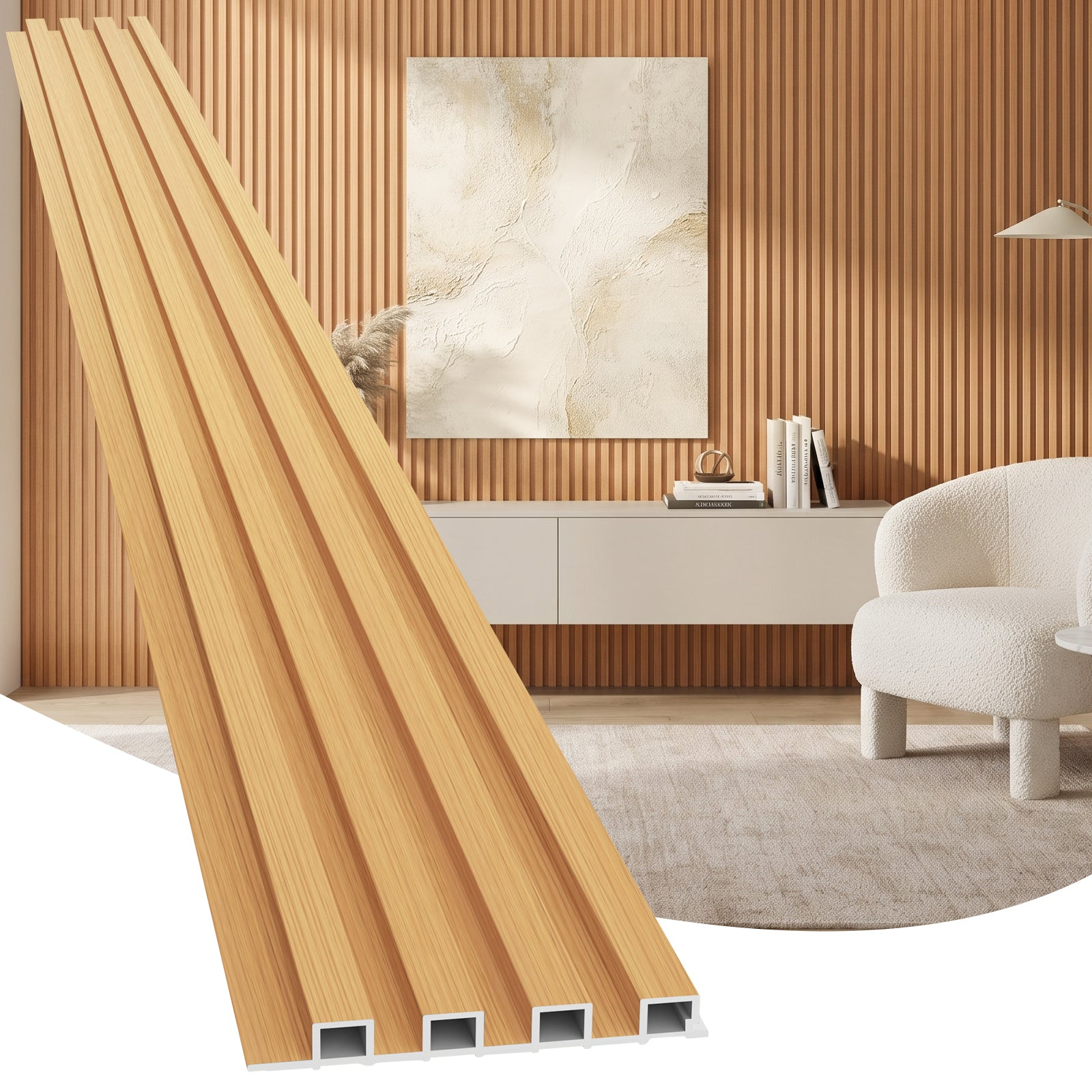 LooYee 10 Pack WPC Slat Wall panels 90.6 x 6 Inch Black/Teak Cover 38 Sq.Ft