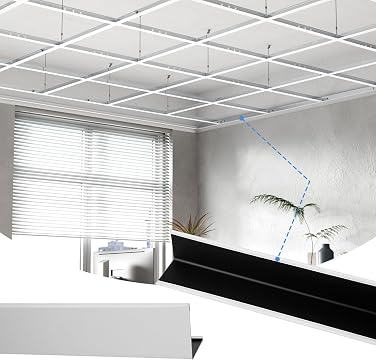 LooYee 10 PCS 72 Inch Galvanized Steel White Wall Molding Trim Drop Ceiling Grid System