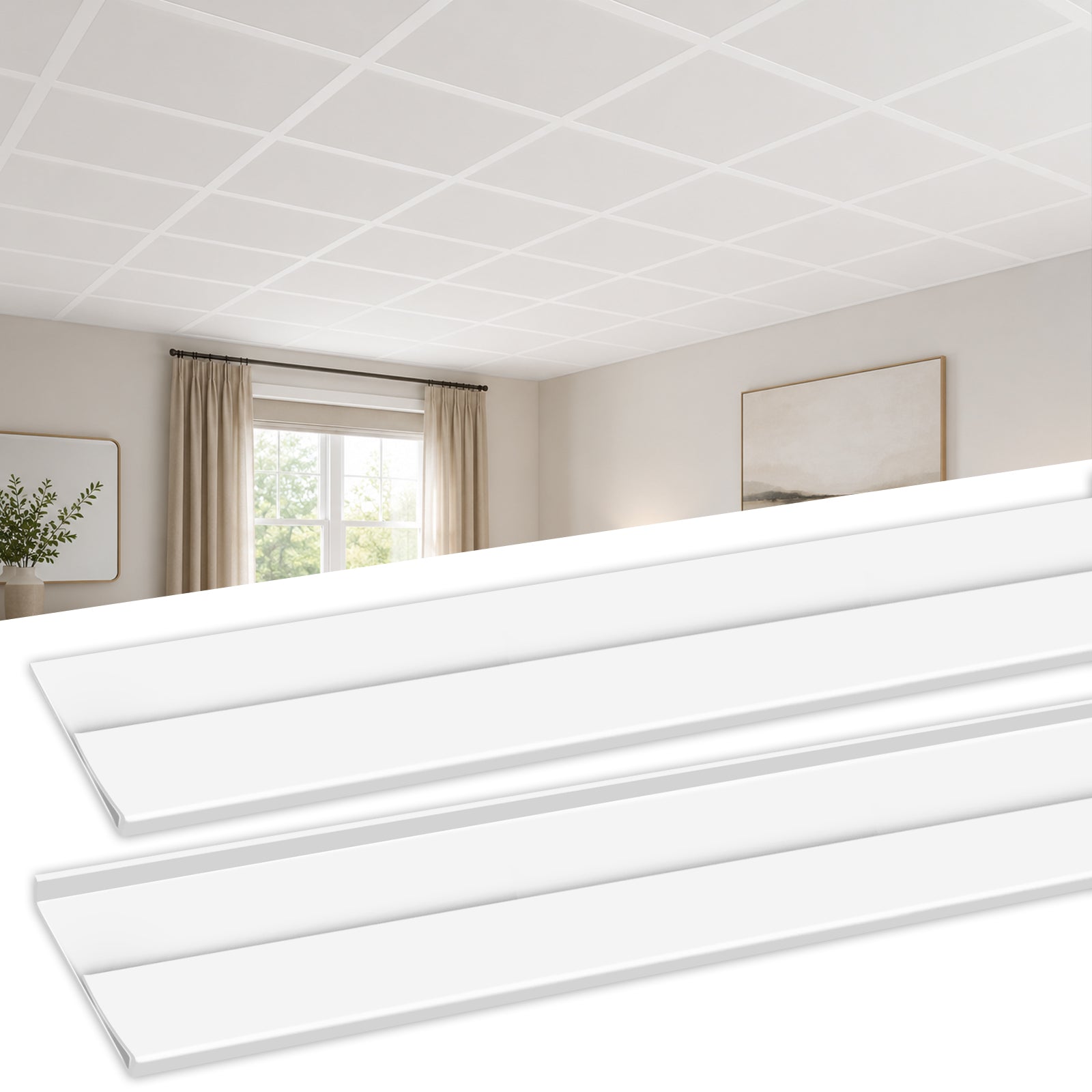 LooYee 20 PCS / 96 Sq.Ft PVC Black/White Snap-On T-Bar Ceiling Grid Covers, Easy Install Durable Wear-Resistant, for Main & Wall Grids