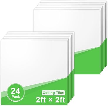 LooYee 24 PCS 2x2 FT PVC White Smooth Drop Ceiling Tiles, Waterproof Fire‑Rated, Cover 96 Sq.Ft