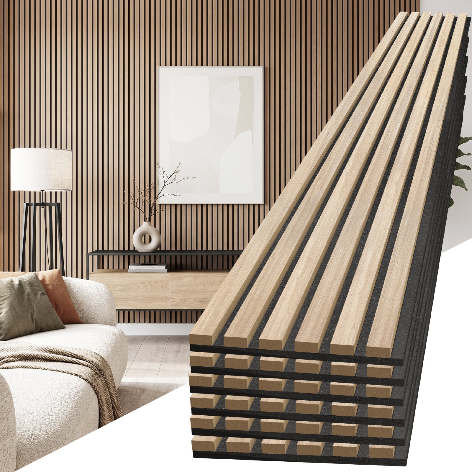LooYee 6 Pack Acoustic Wood Slat Wall Panels 94.5x9x0.8 Inch Walnut/Teak