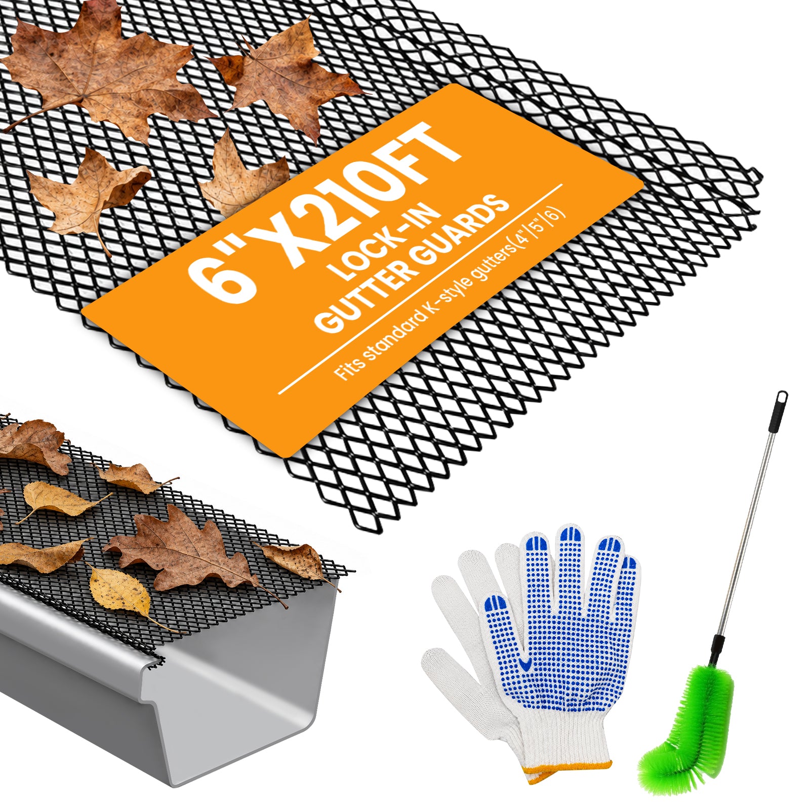 LooYee Lock-In Gutter Guard 70 PCS 6” x 210 FT Black No Drill Gutter Screen