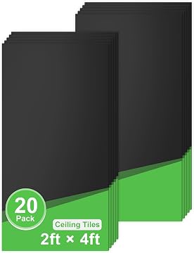 LooYee 20 PCS 2x4 FT PVC Black Drop Ceiling Tiles, Waterproof Fire‑Rated, Cover 160 Sq.Ft
