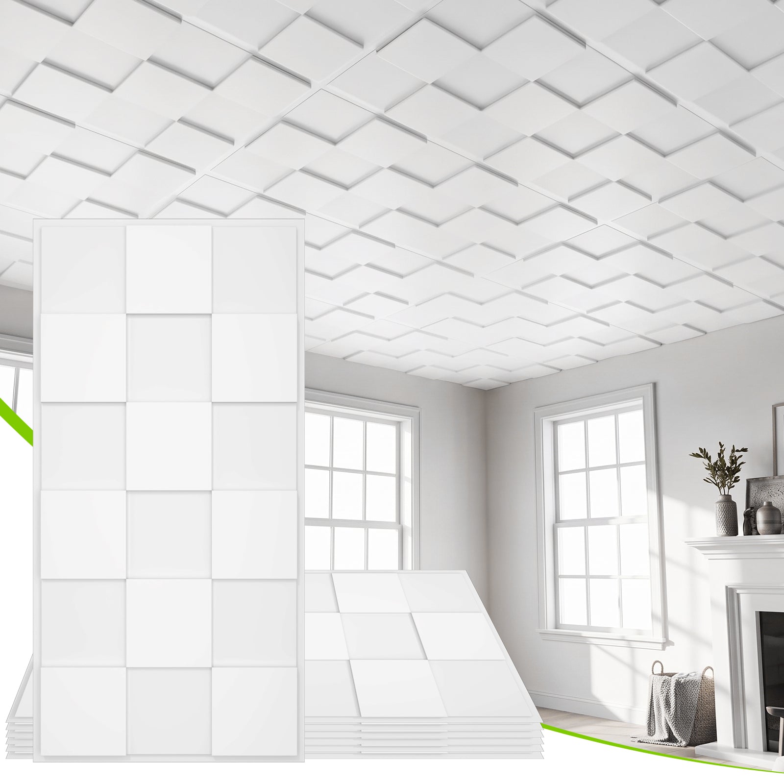 LooYee 24 PCS 2x4 FT PVC Multi-style 3D Decorative Ceiling Tiles